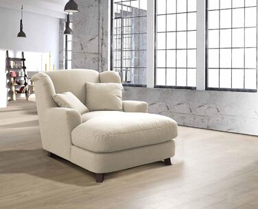 Крісло Cavadore XXL Assado / Велике м&39яке крісло з дерев&39яними ніжками та великим сидінням / Включає 2 декоративні подушки / 109 x 104 x 145 / Плоске плетіння бежевий / Плоске плетіння Linea / Linea світло-бежевий