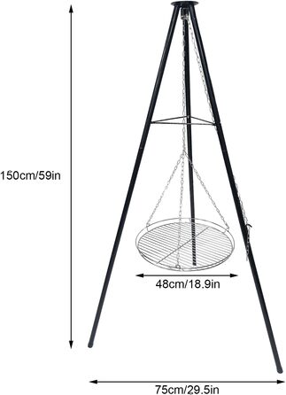 Набір для грилю та приготування на відкритому повітрі штатив-тринога з телескопічною конструкцією, решітка для грилю, гак для підвішування, велика площа для приготування