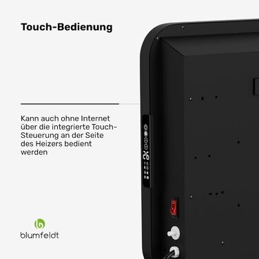 Інфрачервоний обігрівач blumfeldt 2000 Вт настінний та окремостоячий пристрій, графеновий нагрівальний елемент, керування за допомогою застосунку та сенсорне керування, термостат, IP24, захист від перегріву та перекидання, для приміщень площею до 20 м, чо