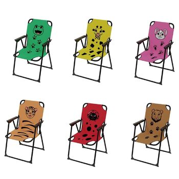 Дитячий кемпінговий стілець, складний кемпінговий стілець, кемпінговий стілець для кемпінгу на відкритому повітрі, складний, макс. 100 кг, сталь з порошковим покриттям, малюнок у формі тварин, зелений