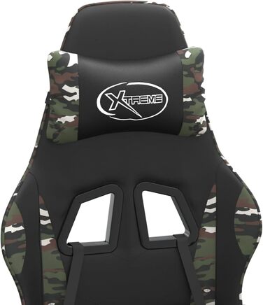 Геймерське крісло з регульованою спинкою та подушкою для підтримки голови/попереку - штучна шкіра чорного/камуфляжного кольору - 57,5 x 59,5 x (121-131) см Модель 349578