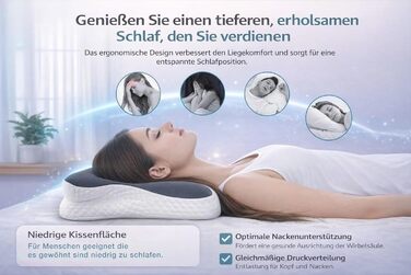 Подушка з піни з ефектом пам&39яті Universe-GL, ортопедична подушка для шиї, ергономічна подушка для сну на спині та на боці, підтримує хребет та шию, дихаюча та пральна, 634x9 см