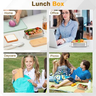 Ланчбокс Cozary з нержавіючої сталі, 1000 мл, для дорослих, з роздільниками, без BPA, герметичний бento-бокс з ущільнювачем для роботи, школи та пікніків