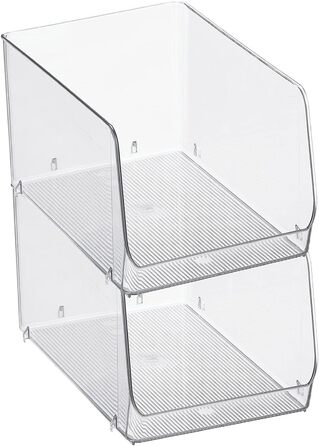 Штабельований контейнер для зберігання продуктів mDesign Кухонний органайзер з відкритим фронтом для холодильника, шафи або морозильної камери Пластиковий контейнер для холодильника Упаковка з 2 шт. Прозорий, 30,7 x 19,6 x 15,9 см