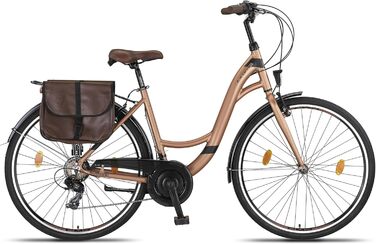 Велосипед Licorne Bike Stella Plus Premium City з алюмінієвими колесами 26 та 28 дюймів для дівчаток, хлопчиків, чоловіків та жінок - 21 швидкість - відповідає голландському стандарту StVZO, золотий колір, 28 дюймів