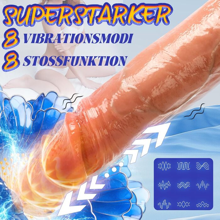 Великий реалістичний вібратор Kexyz, 25 см, з присоском, 9 режимів вібрації та 3 режими імпульсів, 360° обертання