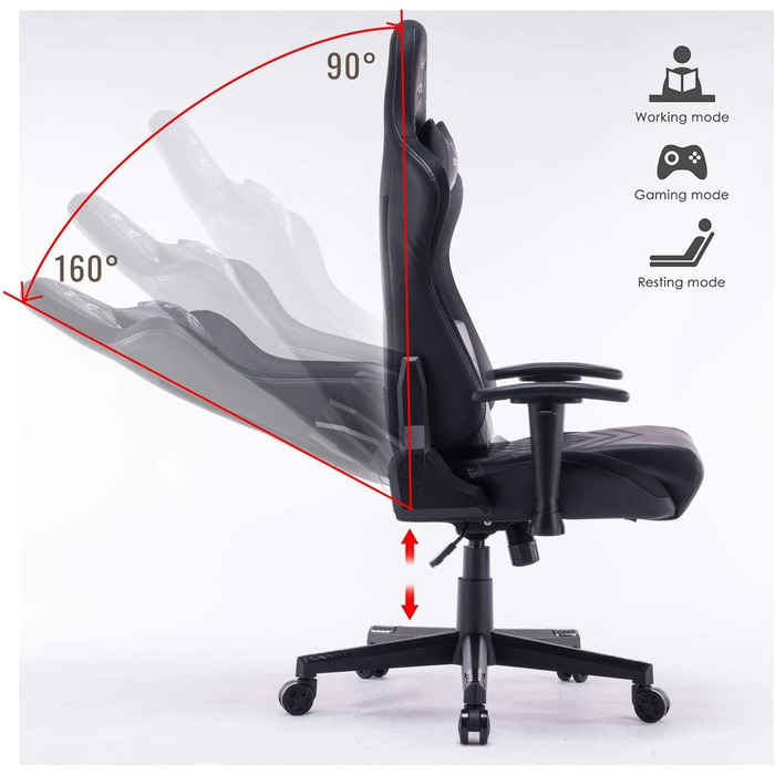 Професійне ігрове крісло Reaper з інтегрованою технологією RGB LED, регульованою спинкою, різнокольоровими світлодіодними профілями з широким вибором кольорів (чорне)