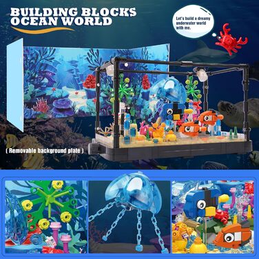 Конструктор Jorumo Aquarium Building Block, 725 деталей, підсвічуваний акваріум