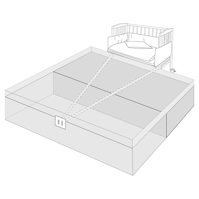 Приліжкове ліжечко Waldin з матрацом, регульована по висоті, натуральна необроблена деревина, велика поверхня для лежання 90x55 см (90Д x 60Ш x 80В см), натуральна необроблена деревина
