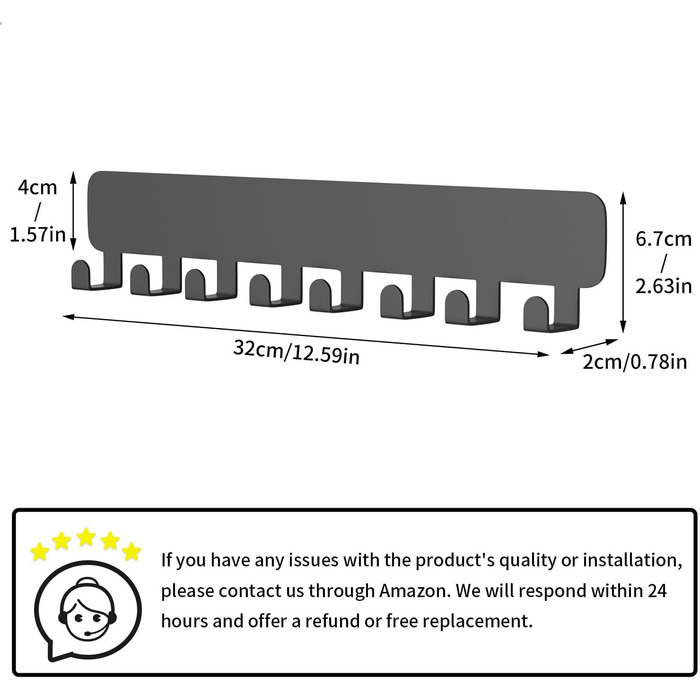 Дошка для ключів pickpiff з 8 гачками, органайзер для ключів настінний чорний, тримач для ключів для декору настінних гачків, трим