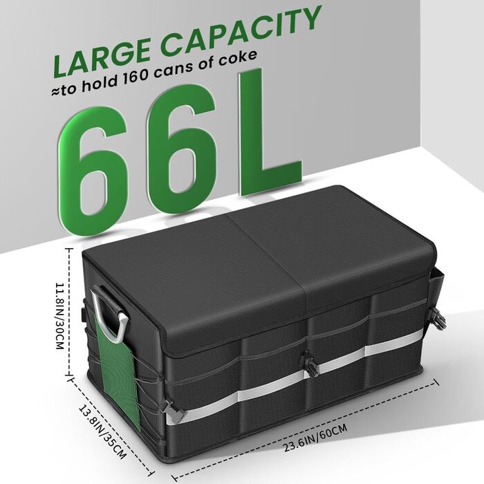 Органайзер для багажника WINHUNT, автомобільний органайзер для зберігання речей з водонепроникним кишенею, складний органайзер з багатьма відділеннями для автомобіля, позашляховика, седана, пікапа (Чорний, 66л) Чорний 66л