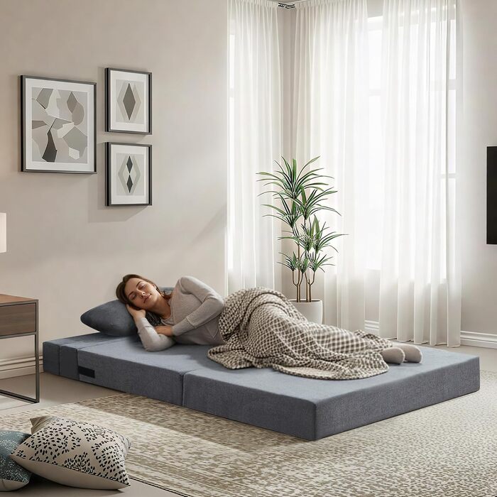 Двоспальний диван-ліжко 100 x 203 см, розкладний диван-ліжко, гостьовий матрац для 2 осіб - функція сну, диван-ліжко для вітальні/спальні з піною з ефектом пам&39яті та подушками, комплект крісел, що праються, темно-сірий, одинарний темно-сірий