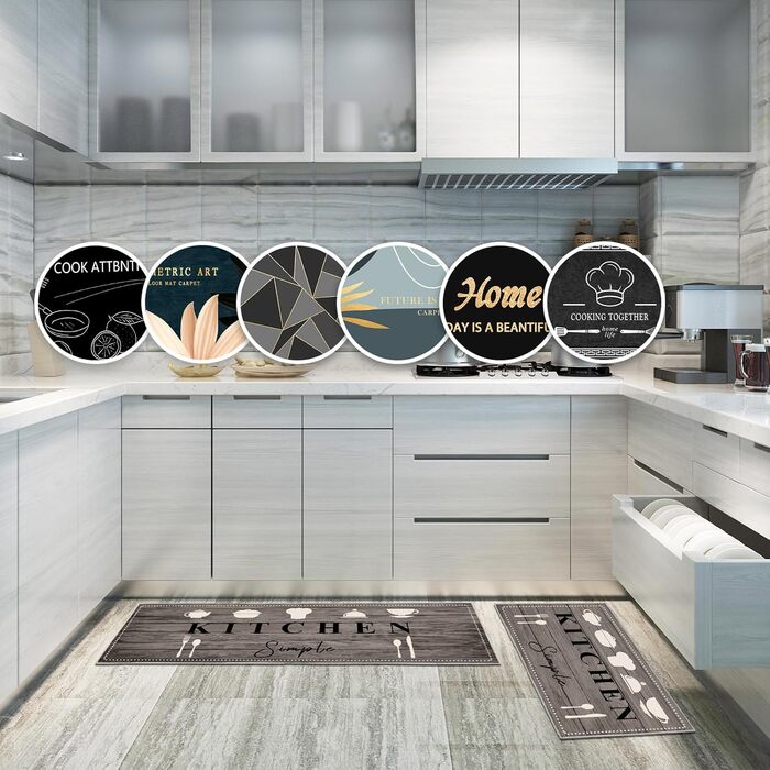 Кухонні килимки, нековзні кухонні килимки, 2 шт., килимок для підлоги, що миється, комплект кухонних килимків з розсувними наклейками, зручний, легкий у догляді, пилонепроникний килимок для кухні (Kitchenware-B, 40x6040x120 см) 40 x 120 см (прямокутний) K