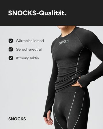 Чоловіча термобілизна Snocks - надзвичайно тепла, щільно прилягає, швидковисихаюча та дихаюча - розміри S-3XL - лижна білизна, функціональна білизна, чорна з отворами для великих пальців