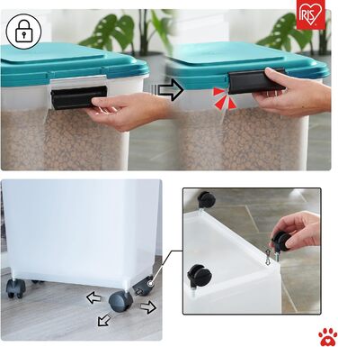 Герметичний контейнер для сухого корму Iris Ohyama ATS-L 40л/15кг, блакитно-зелений, на колесах. З лопаткою, без BPA. Для собак, котів та інших домашніх тварин.