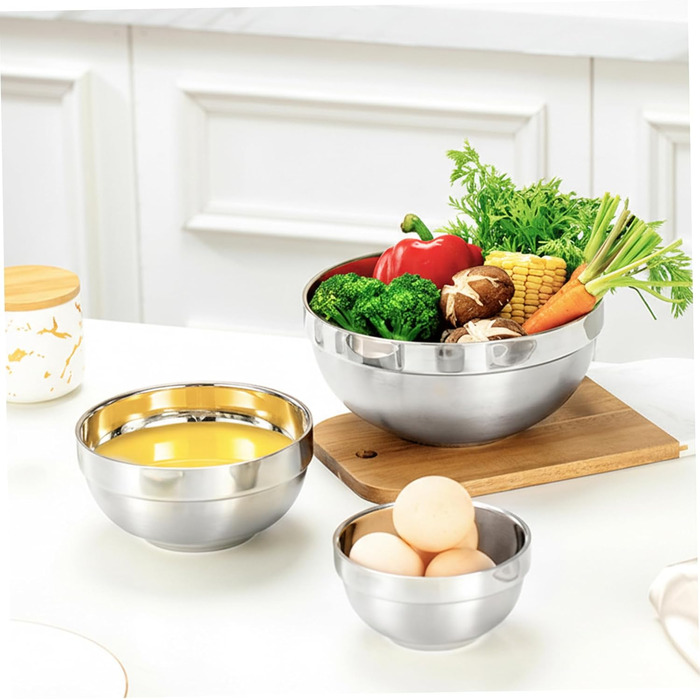 Мисок з нержавіючої сталі, двостінні ізольовані металеві миски, небиткі миски для рису, пластівців, морозива, гарячих та холодних страв, нержавіюча сталь для дітей, 10