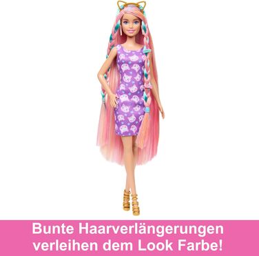 Лялька Barbie, Fun & Fancy Hair з наддовгим барвистим світлим волоссям і блискучою рожевою сукнею, 10 аксесуарів для зачіски та мо