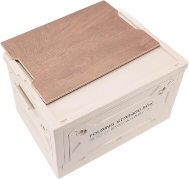 Складаний кемпінговий ящик для зберігання з дерев&39яною кришкою Складаний контейнер об&39ємом 50 л з колесами для легкого транспортування Міцний матеріал з поліпропілену та МДФ Ідеально підходить для кемпінгу, пікніків та сіро-білого кольору