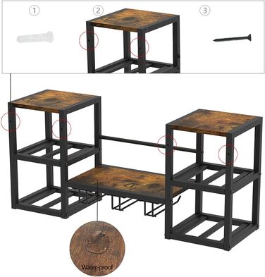 Настінна винна полиця VEDECASA промислового типу з 3 тримачами для парових келихів, часткова дерев&39яна полиця, чорний металевий тримач для пляшок, багатофункціональна винна вітрина для домашнього бару, їдальні, кухні, коричнева