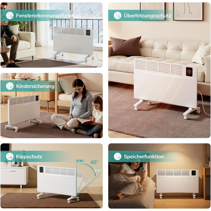 Енергозберігаючий електричний обігрівач EMKE 2000 Вт, розумний електричний конвекторний обігрівач з Wi-Fi та керуванням через додаток, електричний радіатор, окремостоячий або настінний, білий
