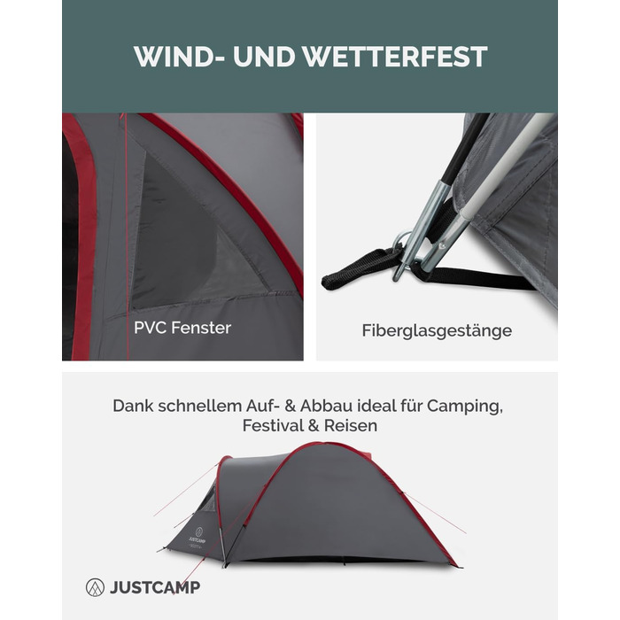 Намет для кемпінгу Scott на 4 особи, легкий, стійкий, водонепроникний - купольний намет (двостінний) із закриваючимся тамбуром - намет-іглу з вентиляційними капюшонами та москітною сіткою на спальному місці - сірий