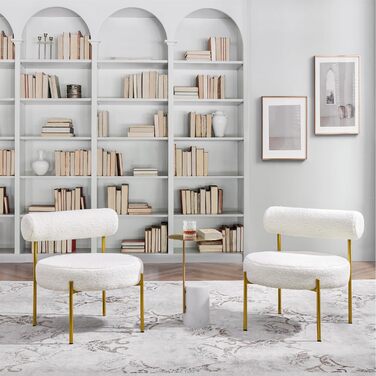 Крісло Yaheetech Lounge, крісло-реклайнер з тканини букле, обіднє крісло зі спинкою, стильне крісло для вітальні, крісло для відпочинку, 1 білий колір