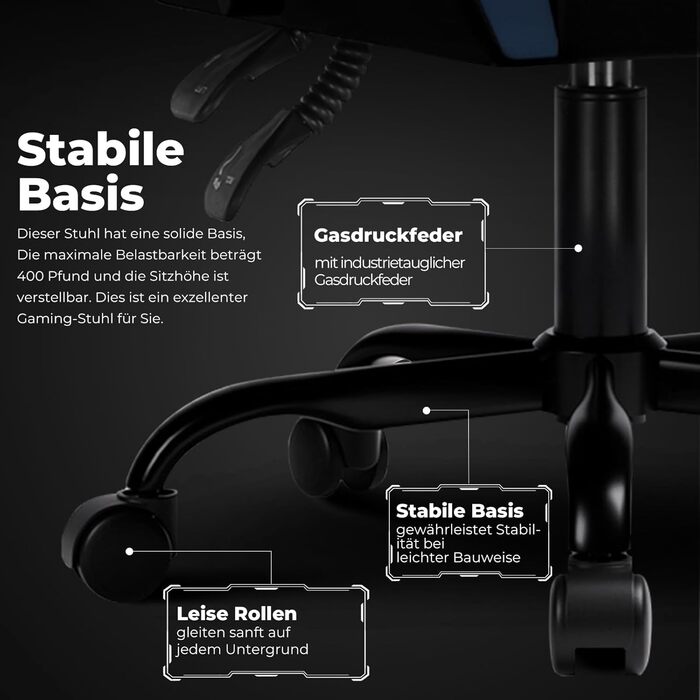 Ігрове крісло GTPLAYER, ергономічне офісне крісло з регульованим підголівником та поперековою опорою, ігрове крісло, синє