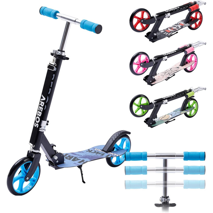 Міський самокат Arebos kick scooter зелений самокат регульований по висоті складний вкл. ремінь для перенесення колеса XXL педальн