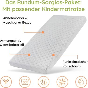 Дитяче колективне ліжко-горище 90x200 з 3 матрацами, висувне двоярусне ліжко з функцією висуву, дві шухляди, рейкова основа, захисні поручні, трансформується в ТРИ односпальні ліжка, масив дерева Білий 90x200 см 3 матраци білий - Стиль 2