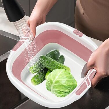 Складаний умивальник - Миска Портативна ванна для миття обличчя, одягу, ніг, замочування, кемпінгу, прання, рожева