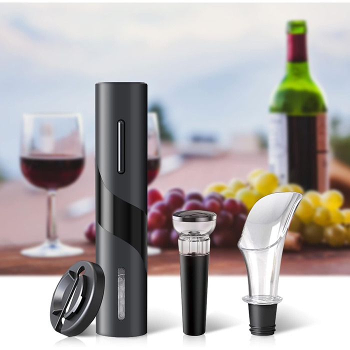 Електричний набір відкривачів для винних пляшок, акумуляторний електричний штопор, автоматичний відкривач для вина Відкривачка для пляшок з різаком для фольги, вакуумна пробка та наливник вина для сімей, вечірок (чорний) автоматичний 4-в-1 чорний