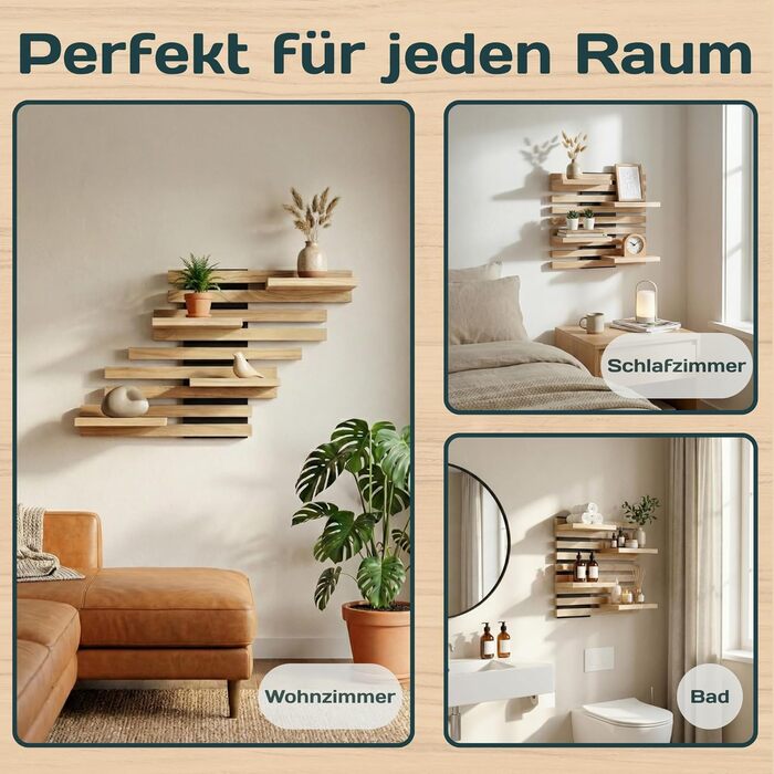 Дерев&39яна настінна полиця - Модульний комплект книжкових полиць з масиву дерева - Плаваюча полиця для вітальні, кухні та ванної кімнати - Вінтажний декор та зберігання рослин, чорний