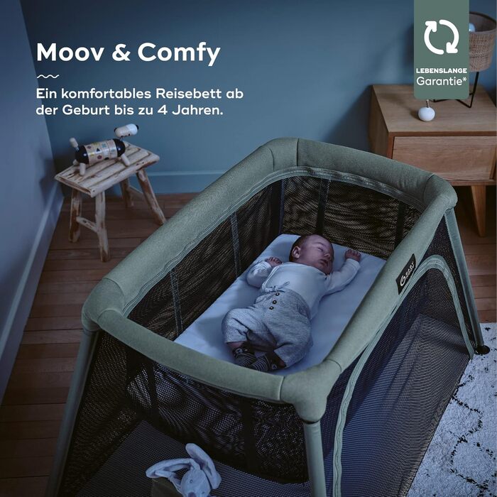 Дорожнє ліжечко Babymoov Moov & Comfy 3-в-1 для немовлят та малюків - до 20 кг, з двома рівнями, приліжкове ліжечко для новонароджених