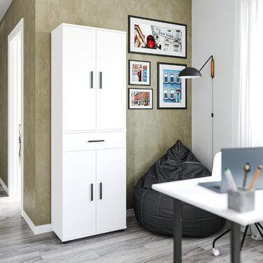 Багатофункціональна шафа KOMTO шириною 60 см - Біла шафа, гардеробна з 1 шухлядою, висока шафа, офісна шафа, книжкова шафа з 4 дверима Порто 180 x 34 x 60 см Білий Порто 180 см