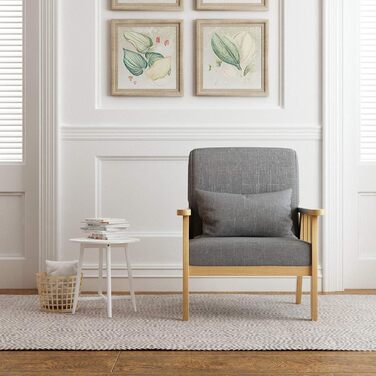 Крісло Mondeer з льону, каркас з масиву дерева, ретро-стиль з подушками для спальні, вітальні, балкону, офісу, темно-сіре, 64 Г x 64 Ш x 73 В см, 1 місце, темно-сіре