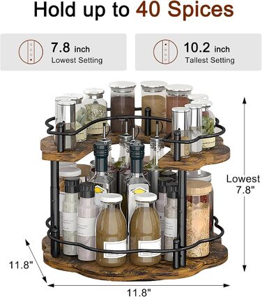 Підставка для спецій, обертовий органайзер для кухонної полиці, 2-рівнева, дерев&39яна підставка для спецій, стояча, підставка для спецій на кухонній стільниці, обертова кутова полиця &quotlazy Susan&quot, 3 регульовані по висоті для кухонної стільниці та