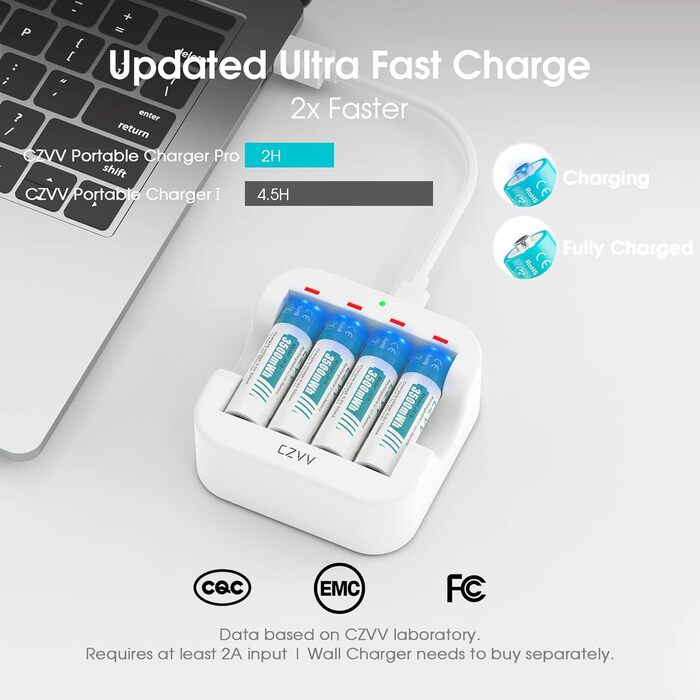 Акумуляторні літієві батарейки типу АА 1,5 В - Висока ємність 3500 мВтгод - 1300 циклів зарядки - 8 батарейок із зарядним пристроєм, швидка зарядка за 2 години, постійна потужність, низький саморозряд, 8 шт. зарядний пристрій, білі