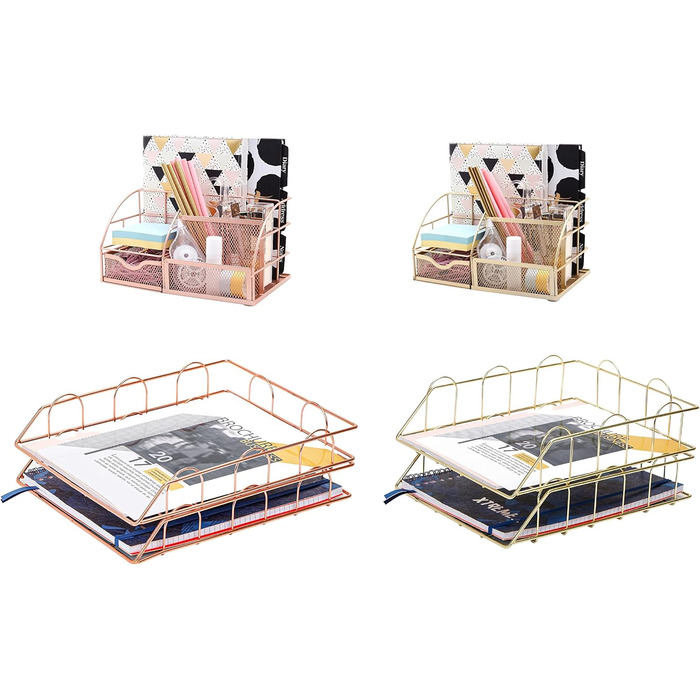 Лотки для листів/сортувальники паперу EXERZ, 2 шт., штабелювані лотки, органайзер для столу (золотий) 34 x 24 x 7 см золотий