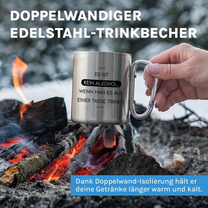 Це не алкоголь, якщо пити з чашки Чашка з нержавіючої сталі з карабіном Ідея подарунка 330 мл Чашка Для кемпінгу Ключки Срібна без кришки