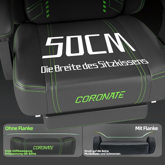 Ергономічне ігрове крісло з регульованою спинкою та функцією повороту на 360 - Офісне крісло для дорослих/молоді 150 кг, тканинне крісло з ПК зеленого кольору для домашнього офісу/ігор