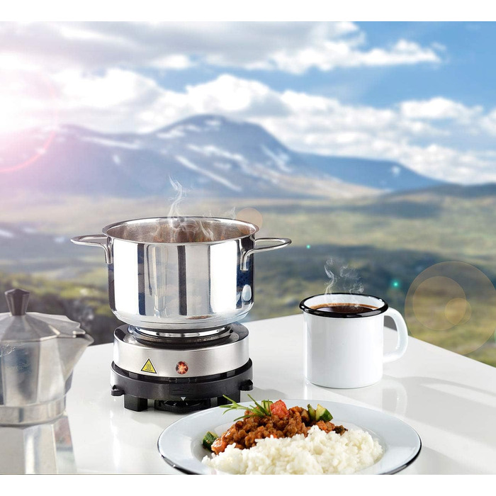 Гаряча плита Rosenstein & Shne електрична міні-одинарна конфорка та кавоварка для еспресо, 500 Вт, 3 чашки (міні-плита для еспресо-машини, мала конфорка для еспресо, індукційна плита)