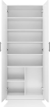 Багатофункціональна шафа Home Collective, біла, ширина 74 см, висота 180 см, з шістьма полицями та додатковим відділенням, картотечна шафа, побутова шафа, органайзер з МДФ