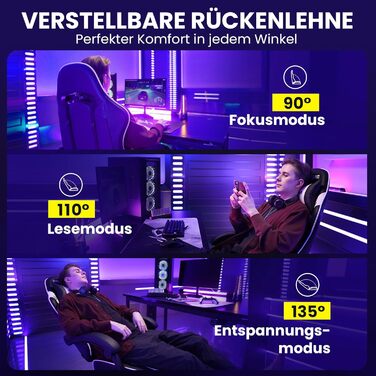 Ігрове крісло - Ергономічне ігрове крісло з підставкою для ніг, підголівником та поперековою опорою, регульоване по висоті, м&39яке, вантажопідйомність 150 кг, крісло для ПК, обертове крісло, чорне