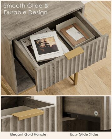 Тумбочка з шухлядою, бічний столик шириною 40 см з великим відділенням, сучасна тумбочка для спальні, вітальні або офісу (40 x 30 x 60 см, сіре заливне покриття) 40 x 30 x 60 см Сіре заливне покриття