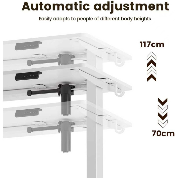 Стіл з регульованою висотою 60x140 см, електричний стіл з пам&39яттю налаштувань та функцією запобігання зіткненням, регульована висота 70117 см, ідеально підходить для офісу, домашнього офісу та ігор (білий) 140x60 см білий