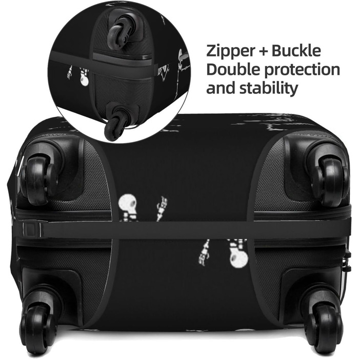 Чохол для валізи з принтом Череп, захисний, для розмірів 45.7-81.3 см, компактний, чорний