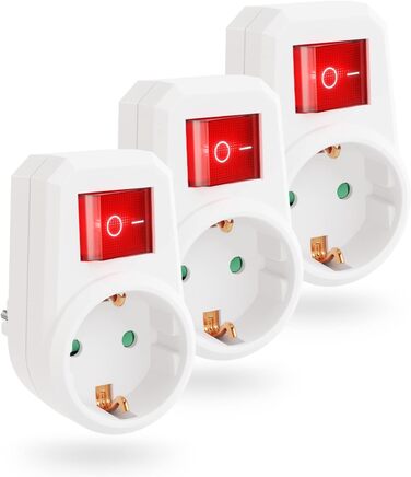 Перемикається розетка з вимикачем 1-сторонній - Шуко розетка вимикач 2-контактний, перехідна вилка з вимикачем, вилка з вимикачем, розетки з вимикачем, розетка перехідник з вимикачем, 3 шт.