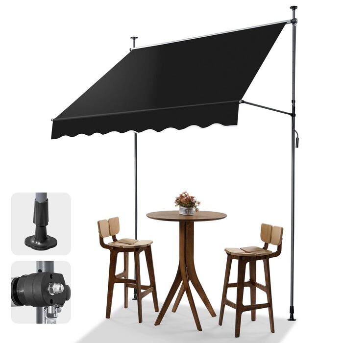 Тент LEADZM із затискачем, ширина 200 см, невеликий балконний тент без свердління, водонепроникний, сонцезахисний, стійкий до ультрафіолету, регульований по висоті за допомогою ручного приводу, для тераси, балкона, багатоквартирного будинку, саду, магазин