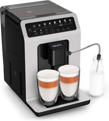 Повністю автоматична кавоварка Krups Evidence ECOdesign з молочною трубкою, 8 напоїв, функція 2 чашки, перероблений матеріал, кавоварка, білий/сланець, EA897A10 білий / грифельний вигляд