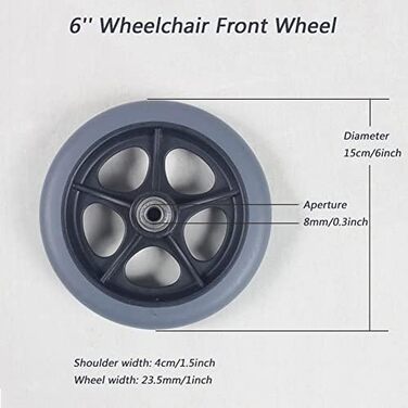 Ролики для інвалідних візків, шини, аксесуари для передніх коліс інвалідних візків, 6-дюймові ролики для інвалідних візків, запасні колеса для інвалідних візків, неслизькі суцільні шини, підшипник 8 мм Onecolor 6 дюймів/15 см (2 шт.)